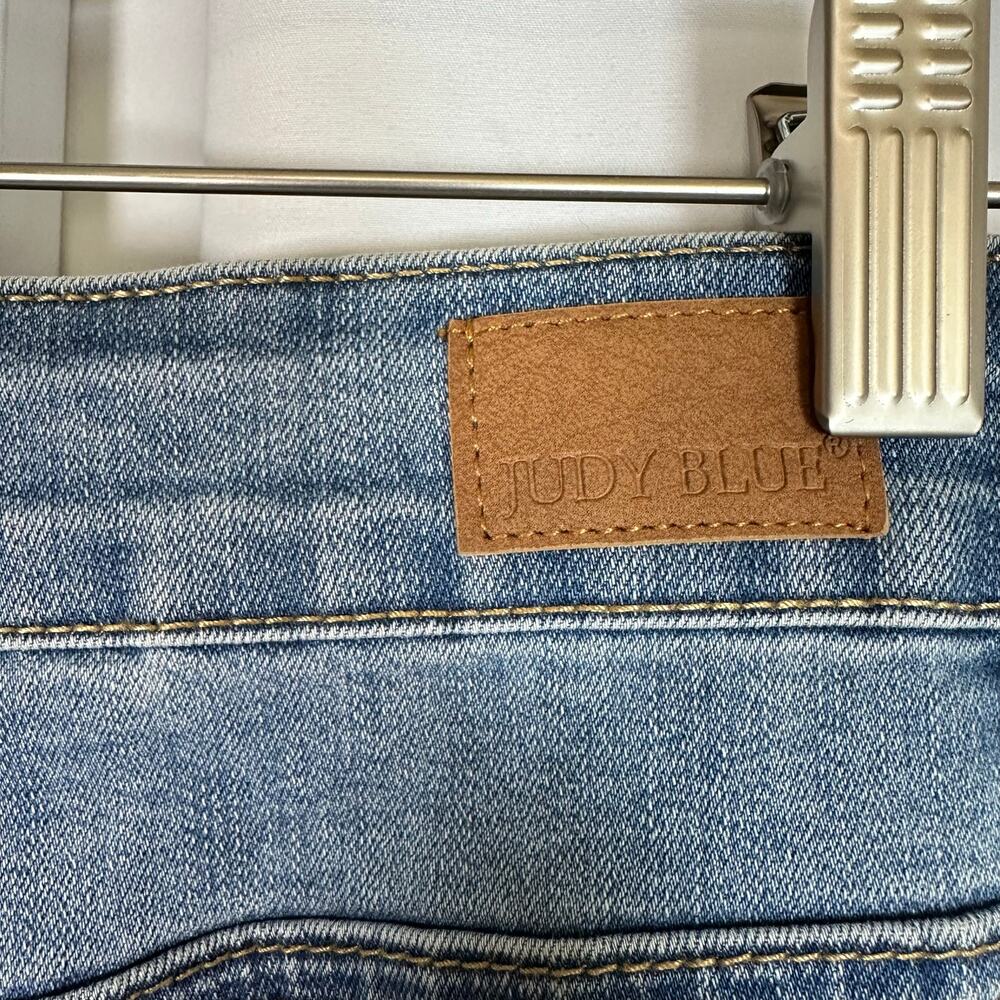 Judy Blue Raw Hem Distressed Stretch Denim Mini Skirt Sz 1XL Festival Streetwear - Picture 8 of 11